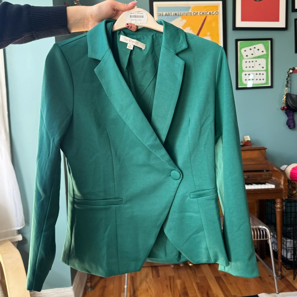 Asymmetrical teal blazer